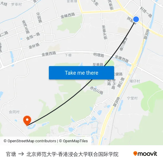 官塘 to 北京师范大学-香港浸会大学联合国际学院 map