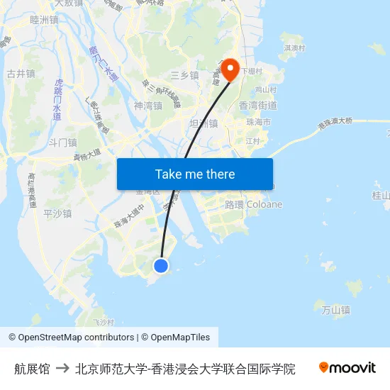 航展馆 to 北京师范大学-香港浸会大学联合国际学院 map