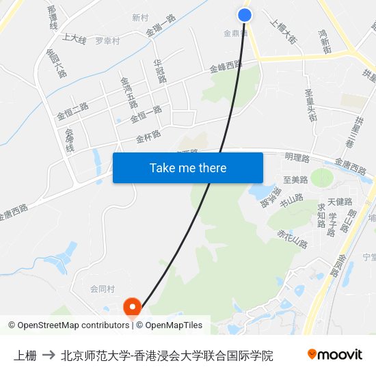 上栅 to 北京师范大学-香港浸会大学联合国际学院 map