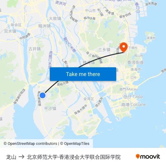 龙山 to 北京师范大学-香港浸会大学联合国际学院 map