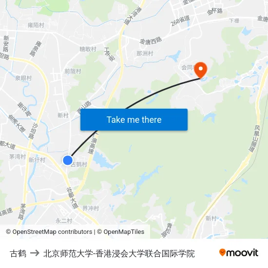 古鹤 to 北京师范大学-香港浸会大学联合国际学院 map