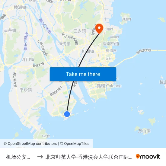 机场公安分局 to 北京师范大学-香港浸会大学联合国际学院 map