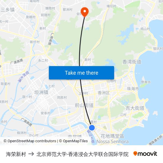 海荣新村 to 北京师范大学-香港浸会大学联合国际学院 map