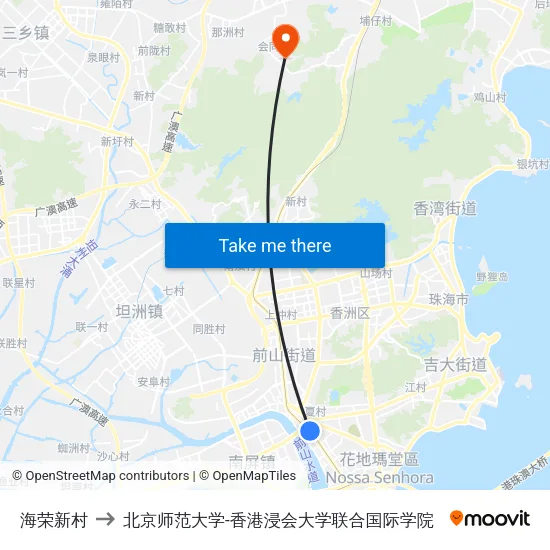 海荣新村 to 北京师范大学-香港浸会大学联合国际学院 map