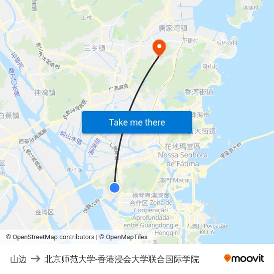 山边 to 北京师范大学-香港浸会大学联合国际学院 map