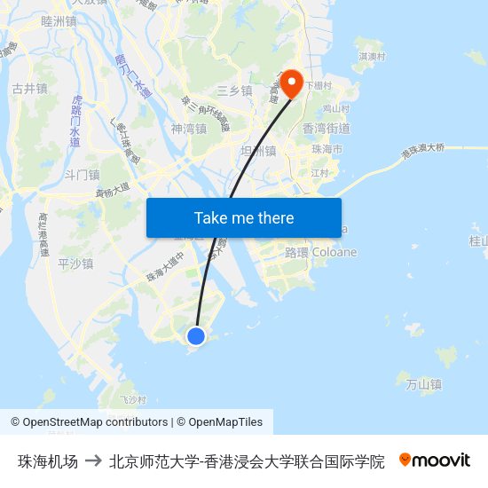 珠海机场 to 北京师范大学-香港浸会大学联合国际学院 map