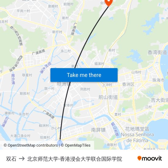 双石 to 北京师范大学-香港浸会大学联合国际学院 map