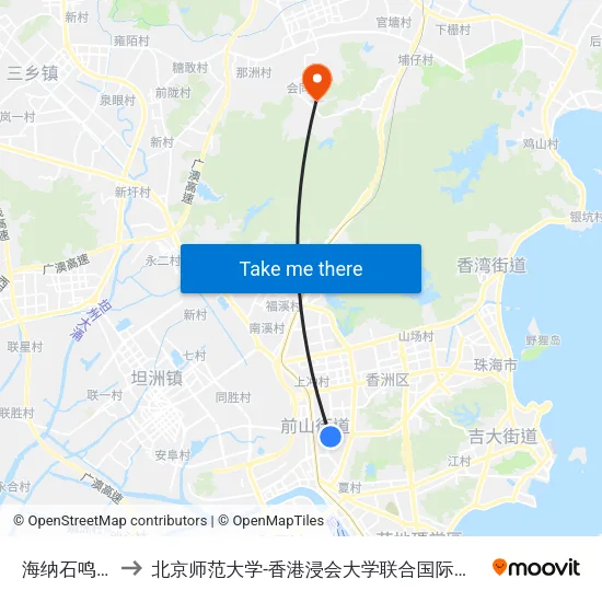 海纳石鸣苑 to 北京师范大学-香港浸会大学联合国际学院 map