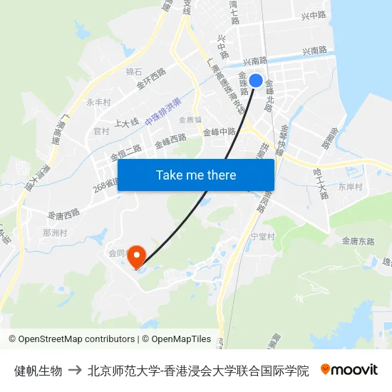 健帆生物 to 北京师范大学-香港浸会大学联合国际学院 map