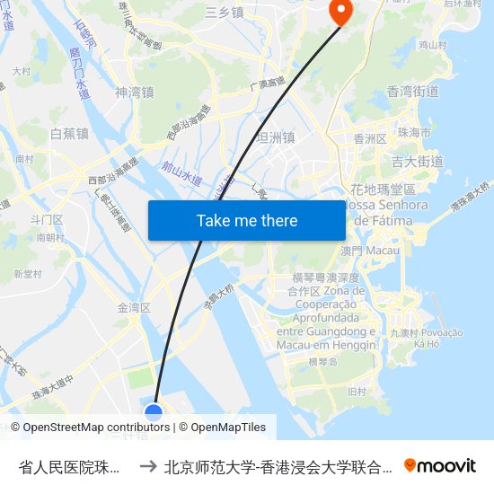 省人民医院珠海医院 to 北京师范大学-香港浸会大学联合国际学院 map
