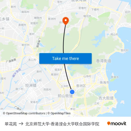 翠花苑 to 北京师范大学-香港浸会大学联合国际学院 map