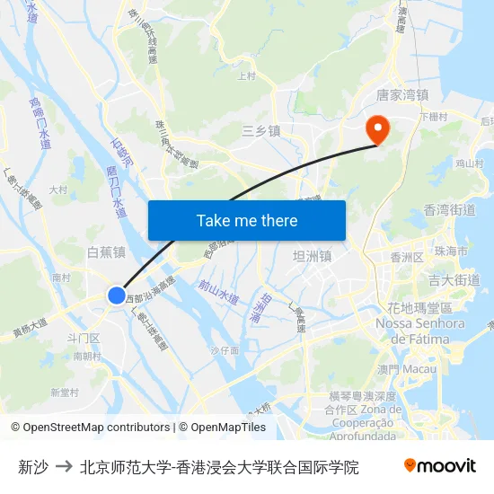 新沙 to 北京师范大学-香港浸会大学联合国际学院 map