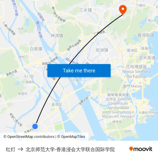 红灯 to 北京师范大学-香港浸会大学联合国际学院 map