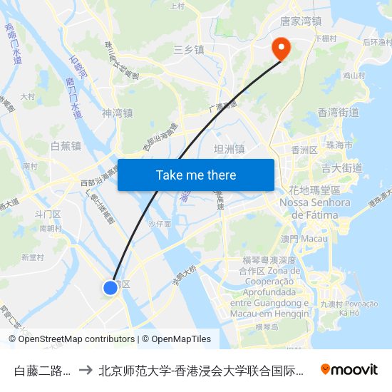 白藤二路口 to 北京师范大学-香港浸会大学联合国际学院 map