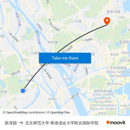 新泽园 to 北京师范大学-香港浸会大学联合国际学院 map