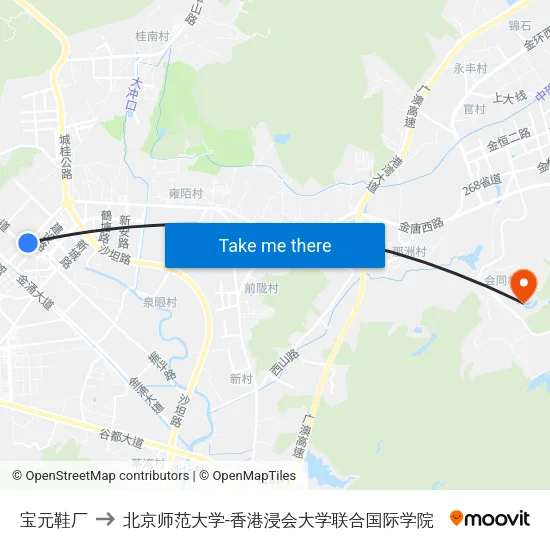 宝元鞋厂 to 北京师范大学-香港浸会大学联合国际学院 map