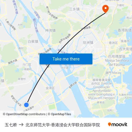 五七桥 to 北京师范大学-香港浸会大学联合国际学院 map