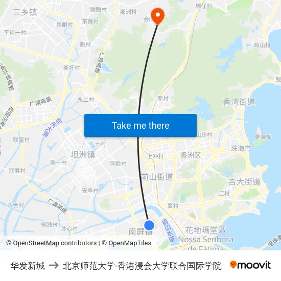 华发新城 to 北京师范大学-香港浸会大学联合国际学院 map