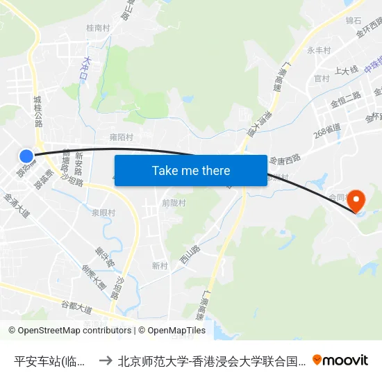 平安车站(临时站) to 北京师范大学-香港浸会大学联合国际学院 map