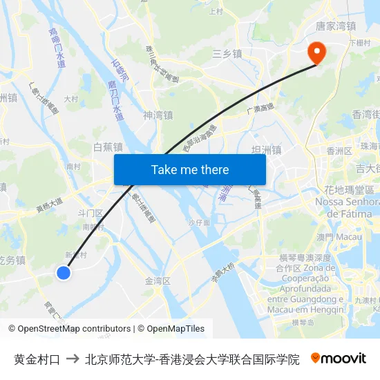 黄金村口 to 北京师范大学-香港浸会大学联合国际学院 map
