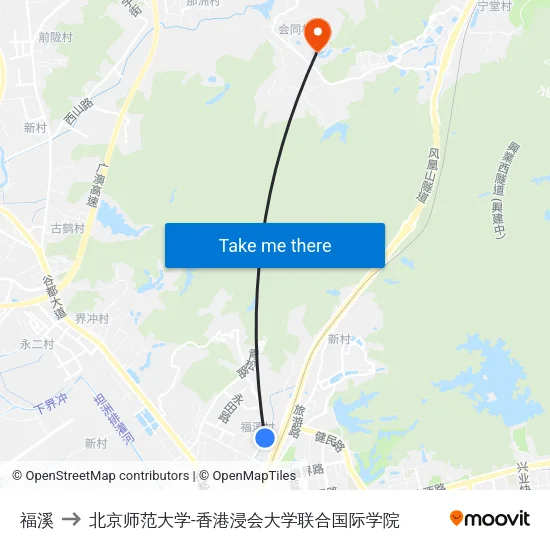 福溪 to 北京师范大学-香港浸会大学联合国际学院 map