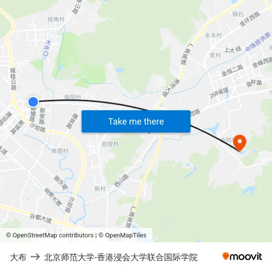 大布 to 北京师范大学-香港浸会大学联合国际学院 map