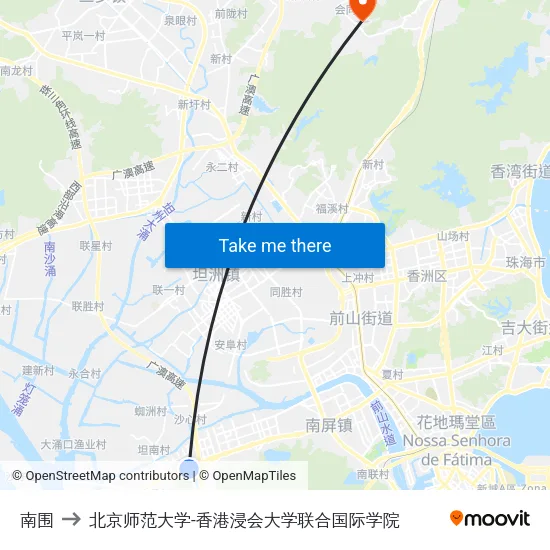 南围 to 北京师范大学-香港浸会大学联合国际学院 map