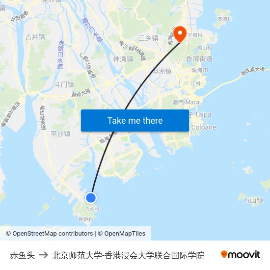 赤鱼头 to 北京师范大学-香港浸会大学联合国际学院 map