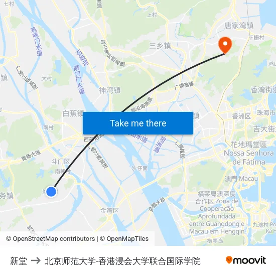 新堂 to 北京师范大学-香港浸会大学联合国际学院 map