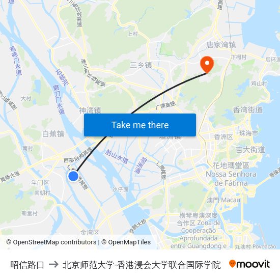 昭信路口 to 北京师范大学-香港浸会大学联合国际学院 map