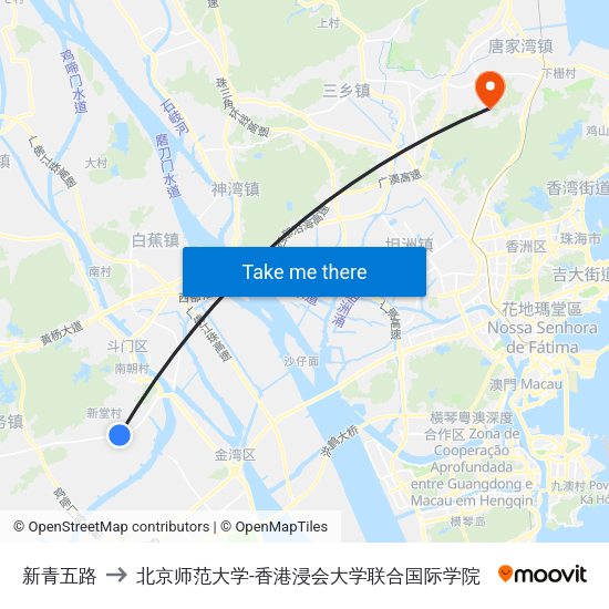 新青五路 to 北京师范大学-香港浸会大学联合国际学院 map