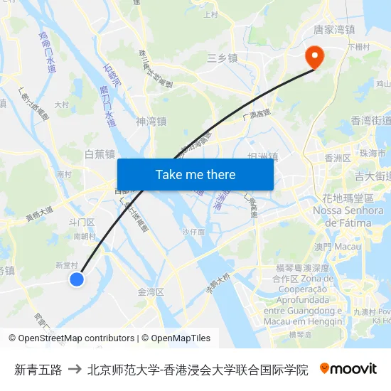 新青五路 to 北京师范大学-香港浸会大学联合国际学院 map
