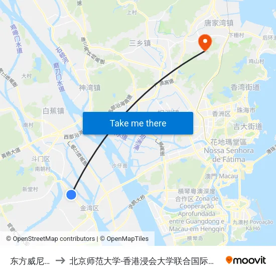 东方威尼斯 to 北京师范大学-香港浸会大学联合国际学院 map