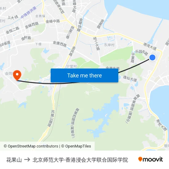花果山 to 北京师范大学-香港浸会大学联合国际学院 map