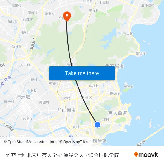 竹苑 to 北京师范大学-香港浸会大学联合国际学院 map