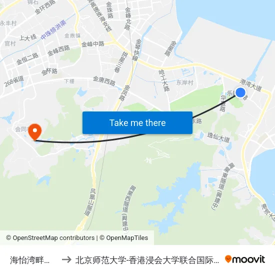 海怡湾畔南门 to 北京师范大学-香港浸会大学联合国际学院 map