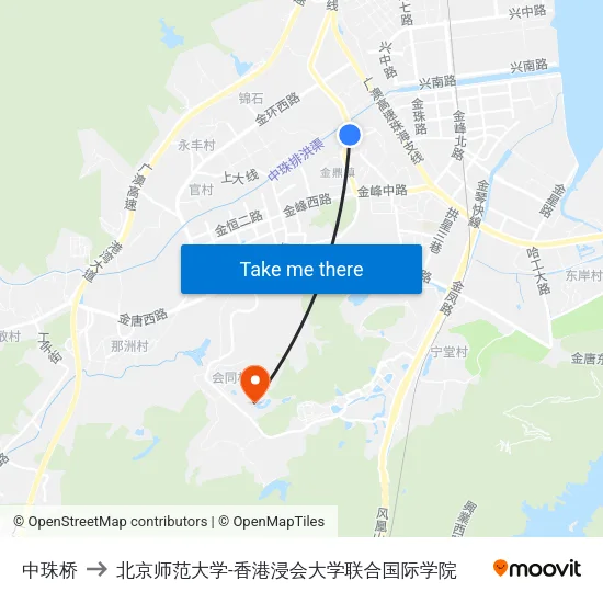 中珠桥 to 北京师范大学-香港浸会大学联合国际学院 map