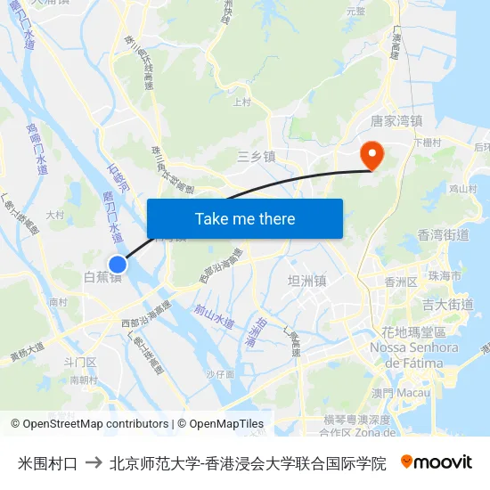 米围村口 to 北京师范大学-香港浸会大学联合国际学院 map