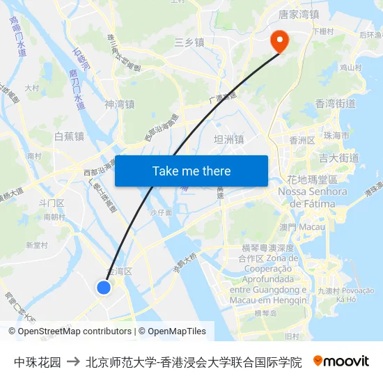 中珠花园 to 北京师范大学-香港浸会大学联合国际学院 map