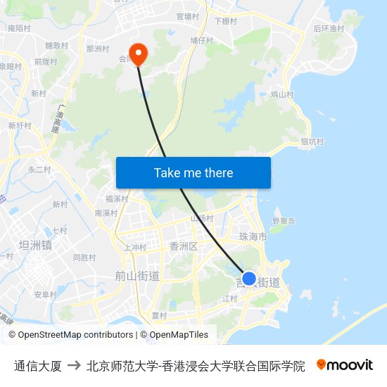 通信大厦 to 北京师范大学-香港浸会大学联合国际学院 map