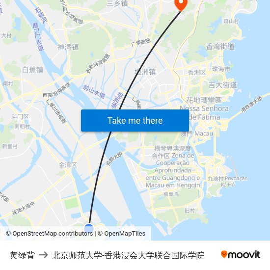 黄绿背 to 北京师范大学-香港浸会大学联合国际学院 map