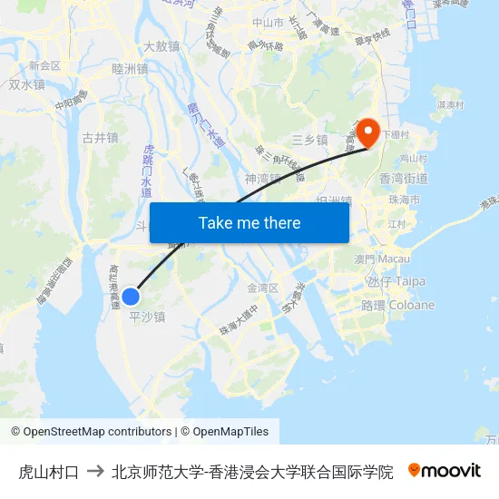 虎山村口 to 北京师范大学-香港浸会大学联合国际学院 map