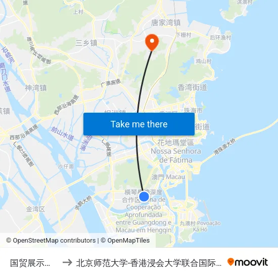 国贸展示中心 to 北京师范大学-香港浸会大学联合国际学院 map