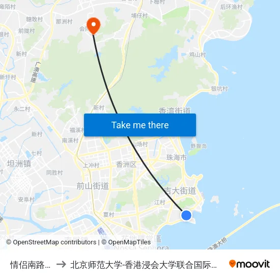情侣南路北 to 北京师范大学-香港浸会大学联合国际学院 map
