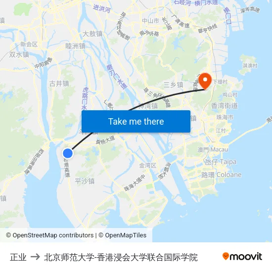 正业 to 北京师范大学-香港浸会大学联合国际学院 map