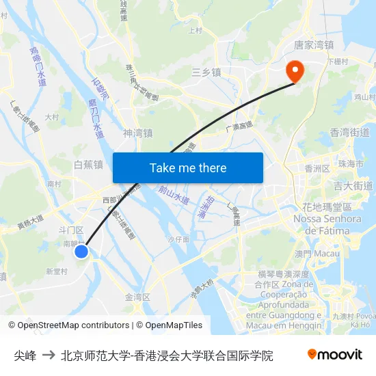 尖峰 to 北京师范大学-香港浸会大学联合国际学院 map