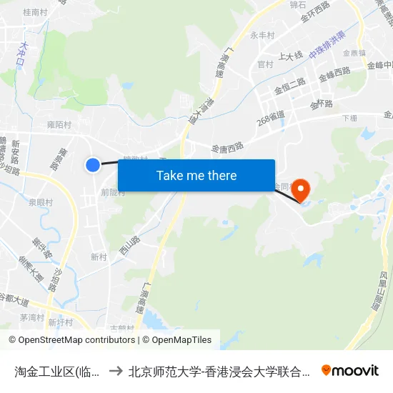 淘金工业区(临时站) to 北京师范大学-香港浸会大学联合国际学院 map
