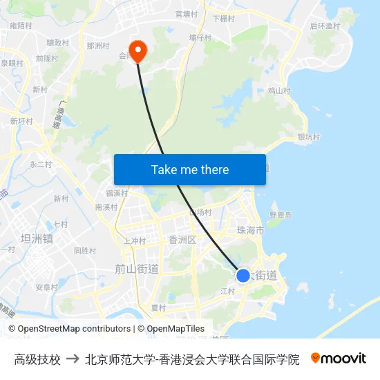 高级技校 to 北京师范大学-香港浸会大学联合国际学院 map
