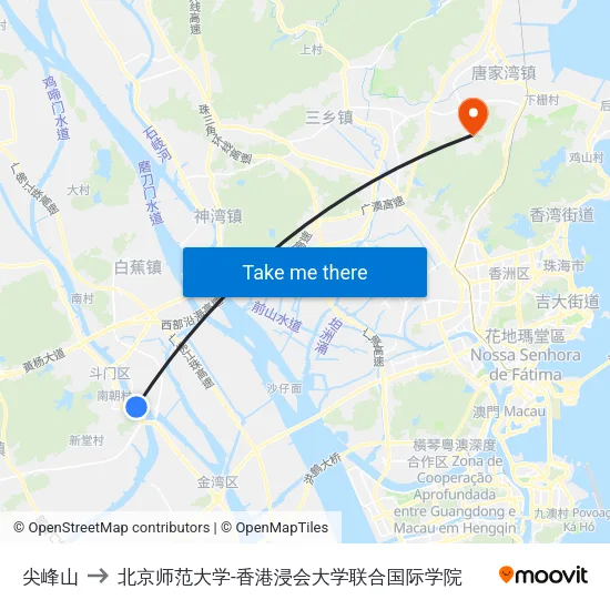 尖峰山 to 北京师范大学-香港浸会大学联合国际学院 map