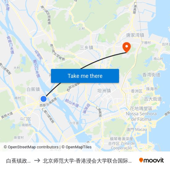 白蕉镇政府 to 北京师范大学-香港浸会大学联合国际学院 map